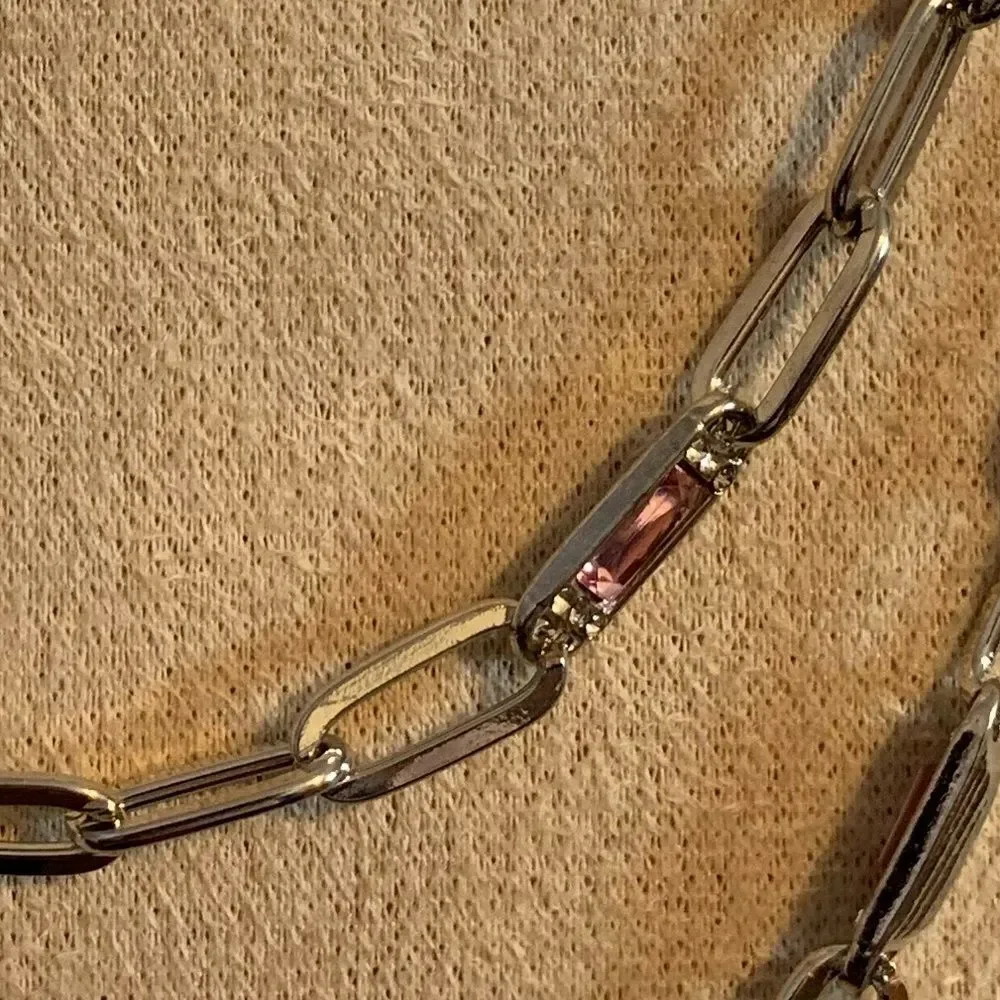 Laundry by Shelli Segal silver paper clip necklace pink gems